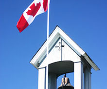 Photo of Church Steeple with Canadian Flag