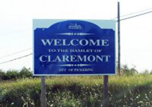 A photo of a city sign in Claremont, Ontario