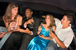 Young people inside a party limo
